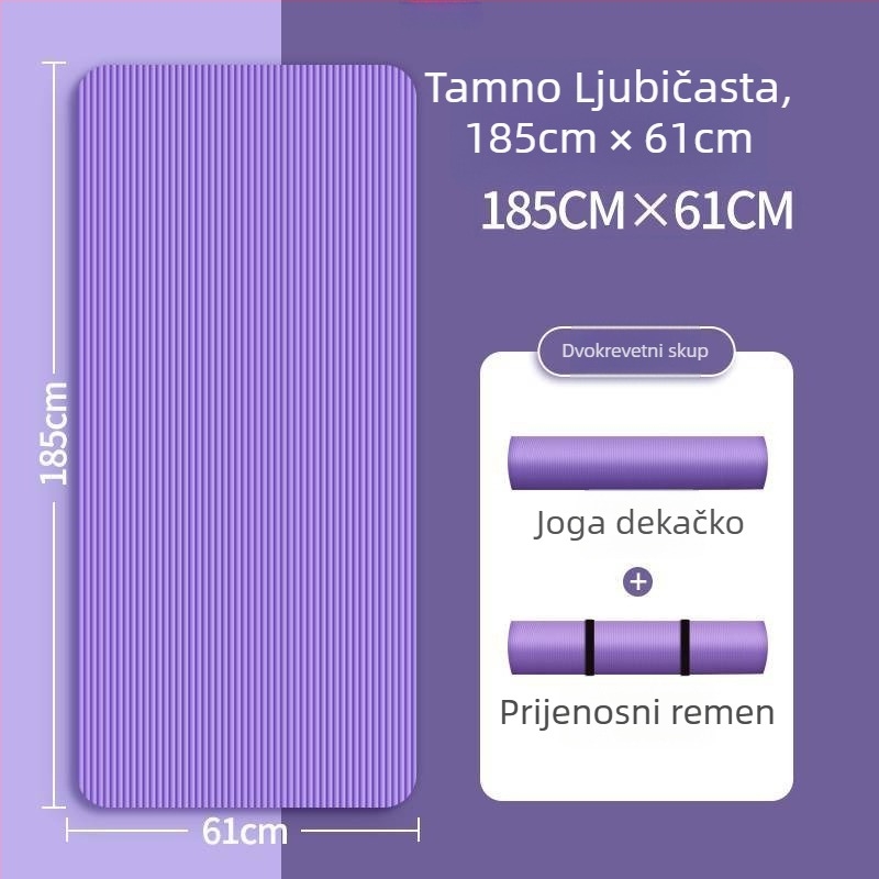 Joga prostirka za žene, gumena, debljina 8 mm, produžena duljina, zvučno izolirana za fitness