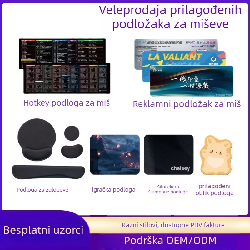 Dvoslojna podloga za miša s toplinskim prijenosom, prirodna guma, protivklizna, tisk logotipa, OEM prilagodba