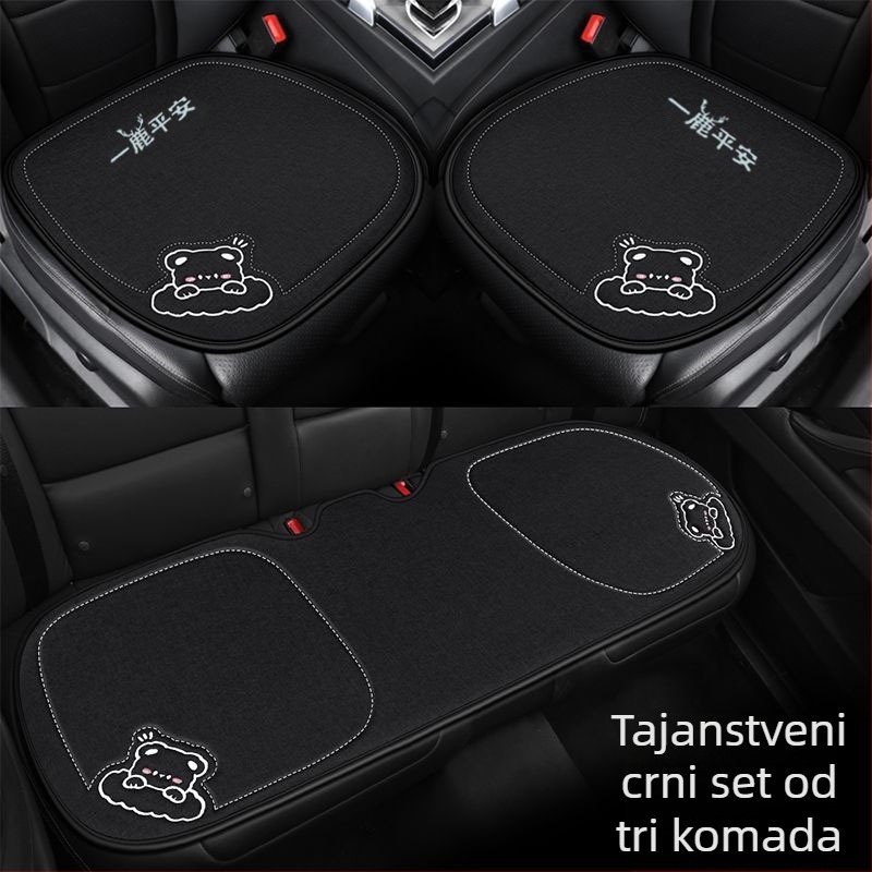 Trodijelni set jastučića za sjedala automobila – univerzalan za sve sezone, laneni navlaka za sjedalo, polupokrivački jastučić i sladak zimski jastučić za auto
