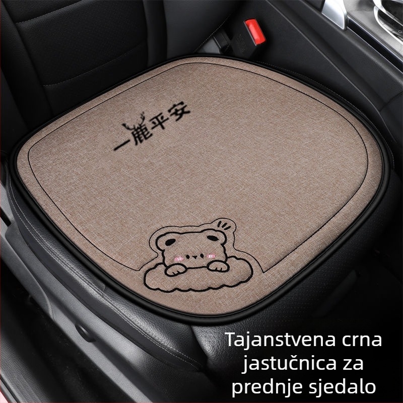 Trodijelni set jastučića za sjedala automobila – univerzalan za sve sezone, laneni navlaka za sjedalo, polupokrivački jastučić i sladak zimski jastučić za auto