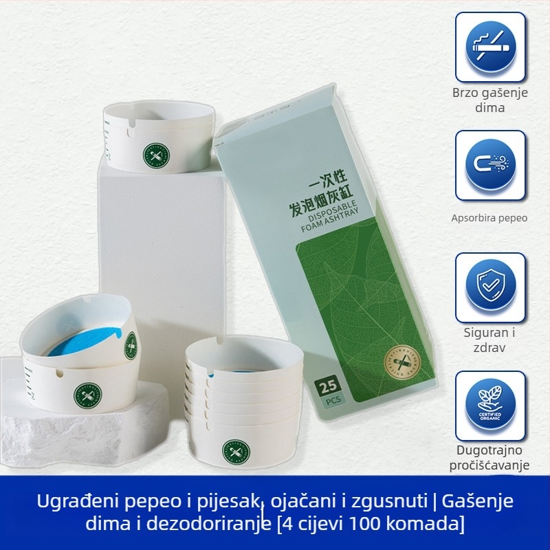 Jednokratni pepelnjak s ugrađenim gašenim pijeskom, plastični, bez brenda, bez prilagodbe, za ured i kućnu uporabu