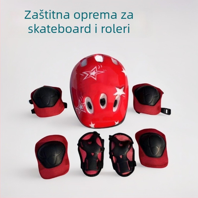 Dječji komplet zaštite za rolanje s kacigom – 7 dijelova: zaštita za glavu, koljena, laktove i zapešća