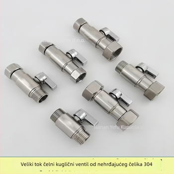 Kuglični ventil od 304 nehrđajućeg čelika, union spoj, navođenje, unutarnji Ø1,5 mm, za kupaonicu i bojler, prilagodljiv
