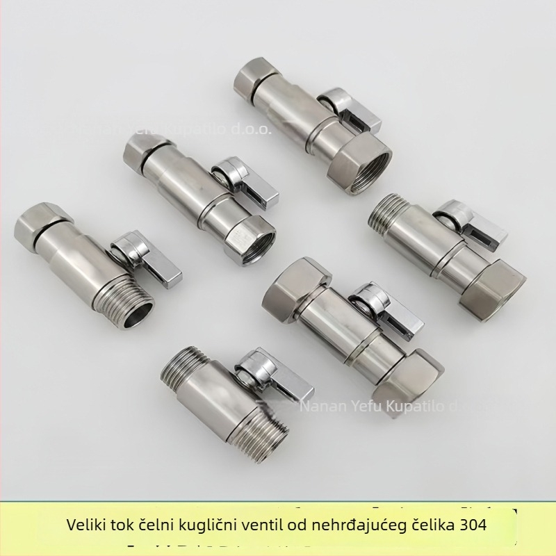 Kuglični ventil od 304 nehrđajućeg čelika, union spoj, navođenje, unutarnji Ø1,5 mm, za kupaonicu i bojler, prilagodljiv