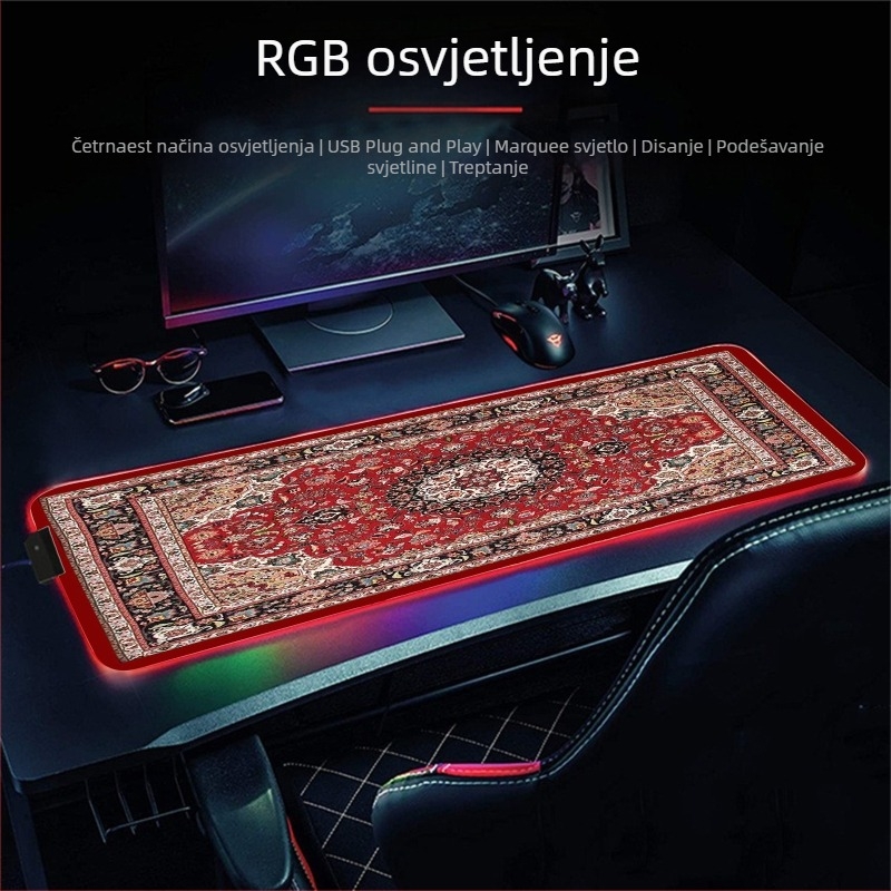 Core Wing Rich svijetla podloga za miš i tipkovnicu s šivanjem rubom i logom, za gaming/esport, debela vodootporna radna podloga s bežičnim punjenjem