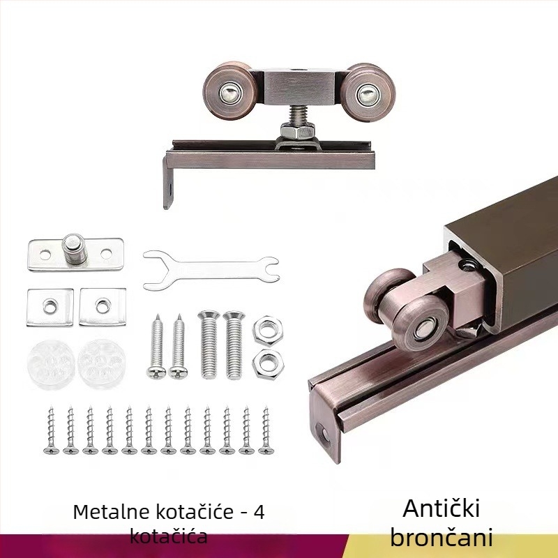 Kladka za klizna vrata – cinkova legura, 4 metalna kotačića, nosivost do 200 kg, za čvrsta drvena vrata