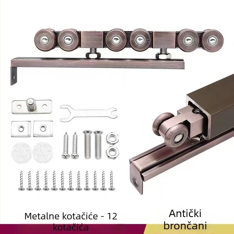 Kladka za klizna vrata – cinkova legura, 4 metalna kotačića, nosivost do 200 kg, za čvrsta drvena vrata