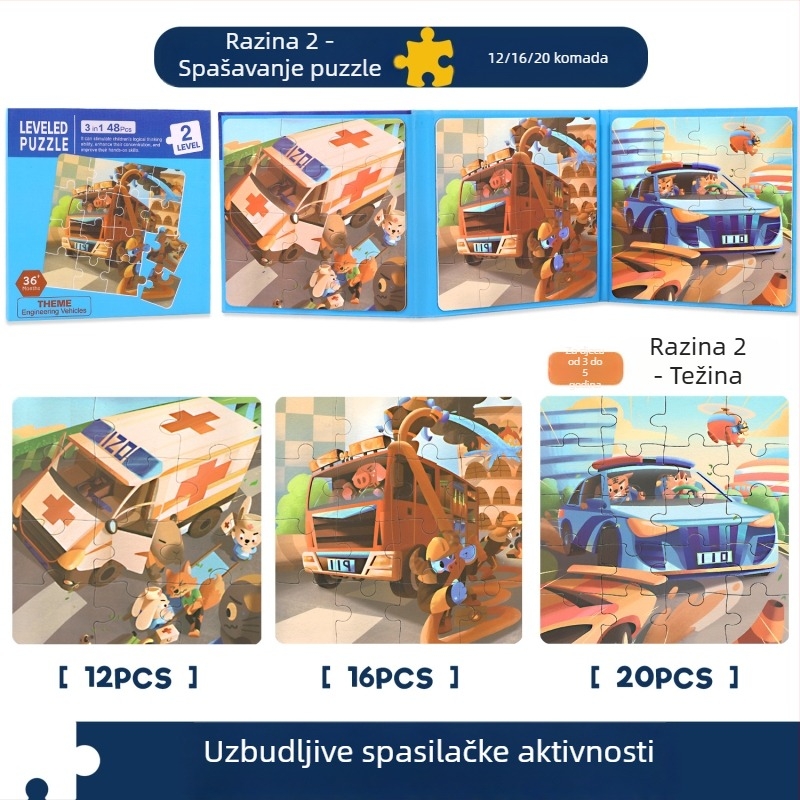 Papirna slagalica-knjiga za djecu, 11 scena, plošna slagalica, rana edukacija, unisex, uzrast 4-6 godina, prilagodljiva prema crtežima.