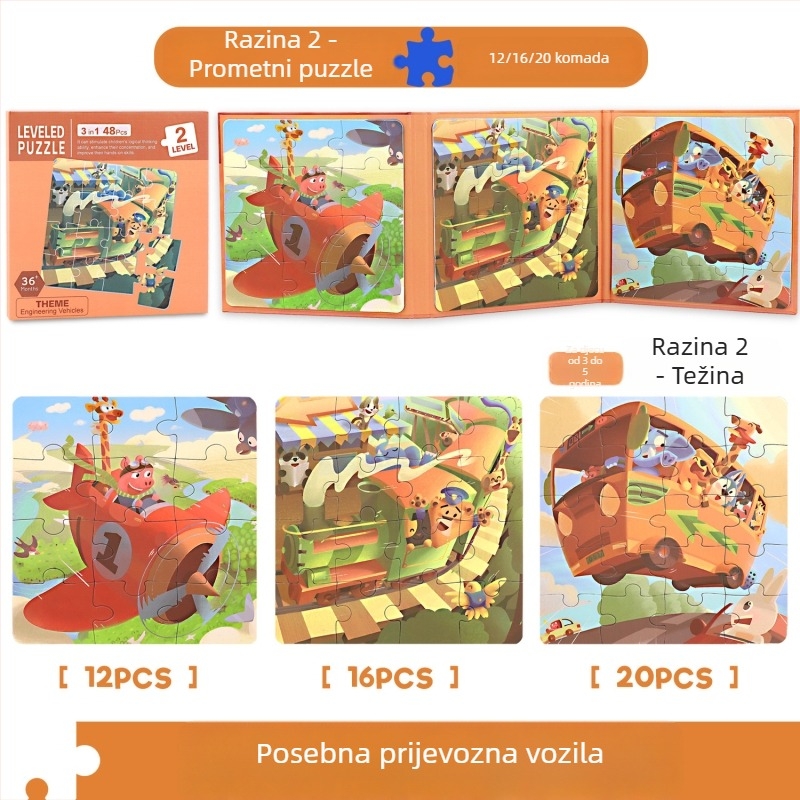 Papirna slagalica-knjiga za djecu, 11 scena, plošna slagalica, rana edukacija, unisex, uzrast 4-6 godina, prilagodljiva prema crtežima.