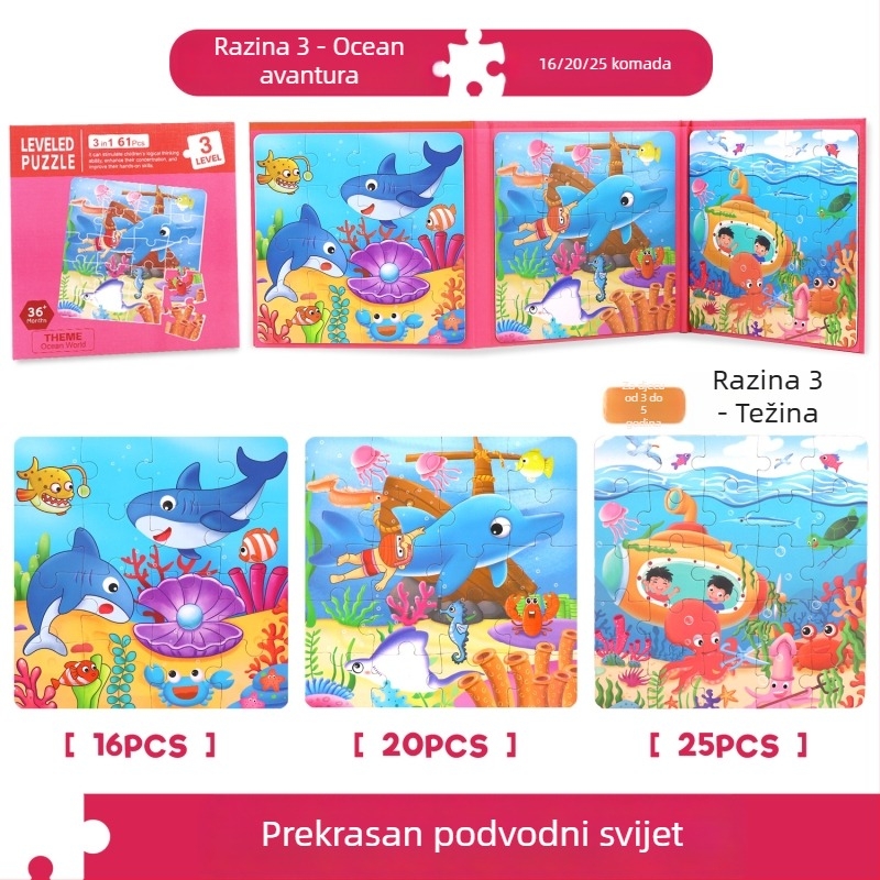 Papirna slagalica-knjiga za djecu, 11 scena, plošna slagalica, rana edukacija, unisex, uzrast 4-6 godina, prilagodljiva prema crtežima.
