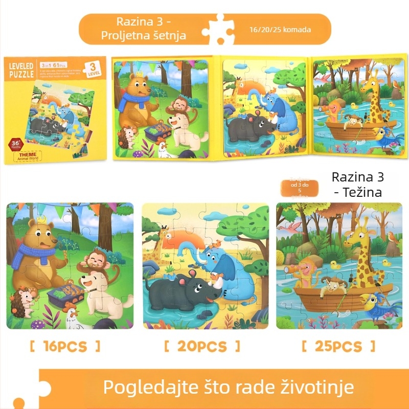 Papirna slagalica-knjiga za djecu, 11 scena, plošna slagalica, rana edukacija, unisex, uzrast 4-6 godina, prilagodljiva prema crtežima.