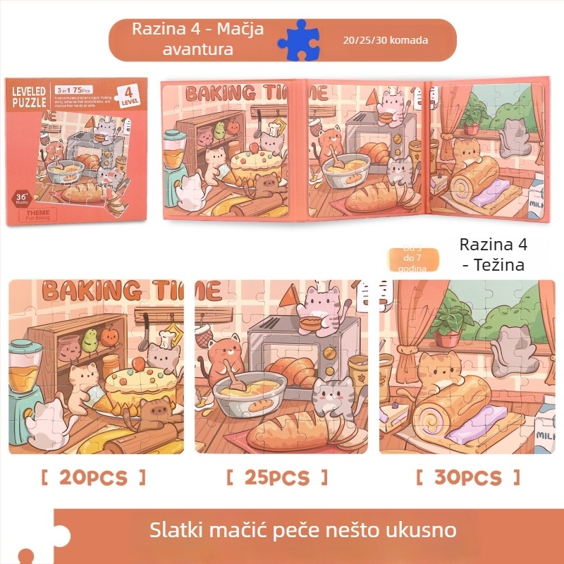 Papirna slagalica-knjiga za djecu, 11 scena, plošna slagalica, rana edukacija, unisex, uzrast 4-6 godina, prilagodljiva prema crtežima.