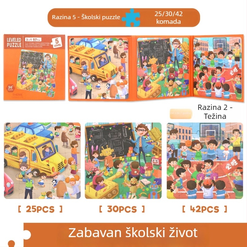 Papirna slagalica-knjiga za djecu, 11 scena, plošna slagalica, rana edukacija, unisex, uzrast 4-6 godina, prilagodljiva prema crtežima.
