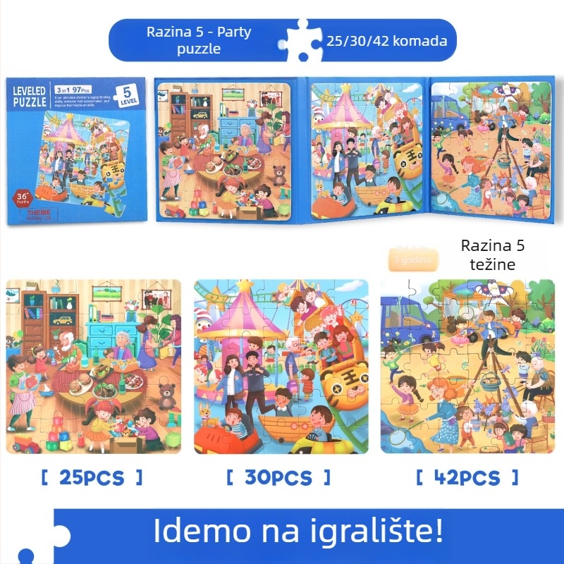 Papirna slagalica-knjiga za djecu, 11 scena, plošna slagalica, rana edukacija, unisex, uzrast 4-6 godina, prilagodljiva prema crtežima.