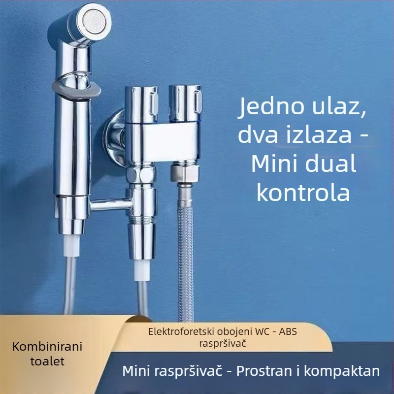 WC tuš s ugrađenim zidnim montažom, mjedeni ventil, model NEW-2023-5, 1 ulaz 2 izlaza, trokutni ventil