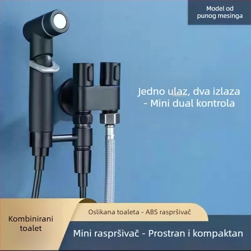 WC tuš s ugrađenim zidnim montažom, mjedeni ventil, model NEW-2023-5, 1 ulaz 2 izlaza, trokutni ventil