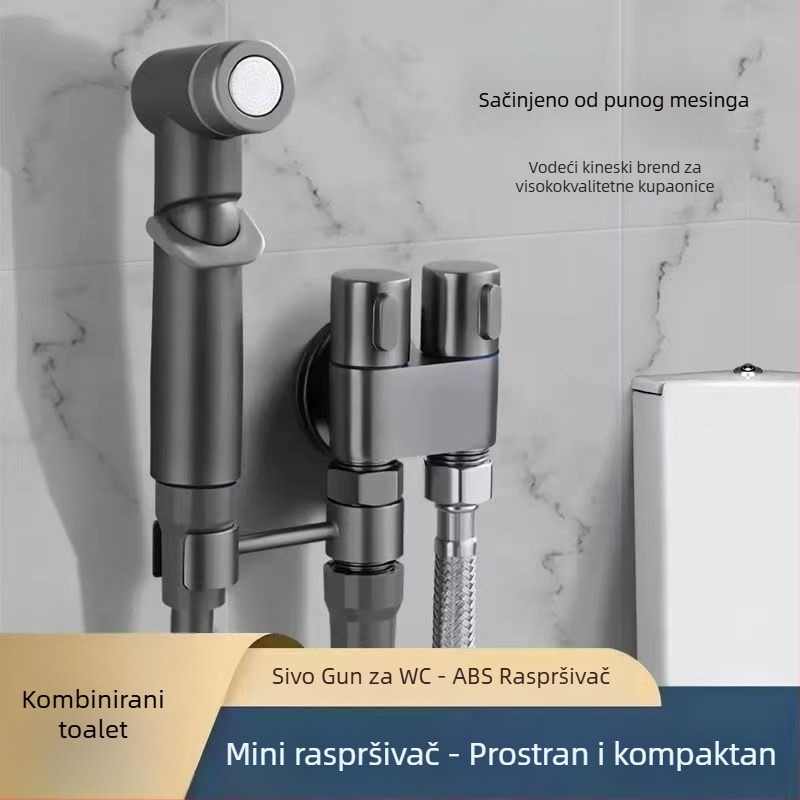 WC tuš s ugrađenim zidnim montažom, mjedeni ventil, model NEW-2023-5, 1 ulaz 2 izlaza, trokutni ventil