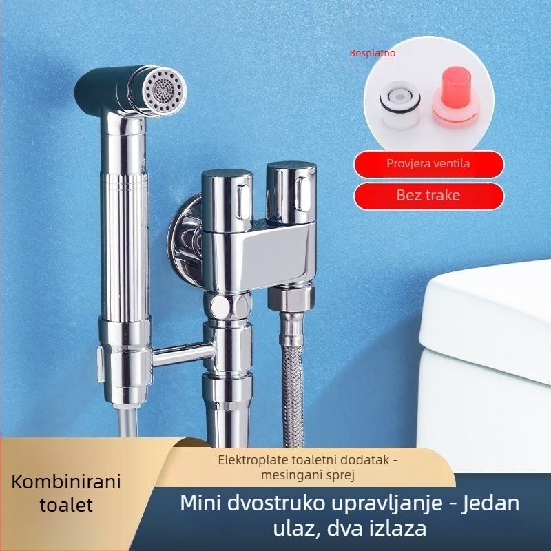 WC tuš s ugrađenim zidnim montažom, mjedeni ventil, model NEW-2023-5, 1 ulaz 2 izlaza, trokutni ventil