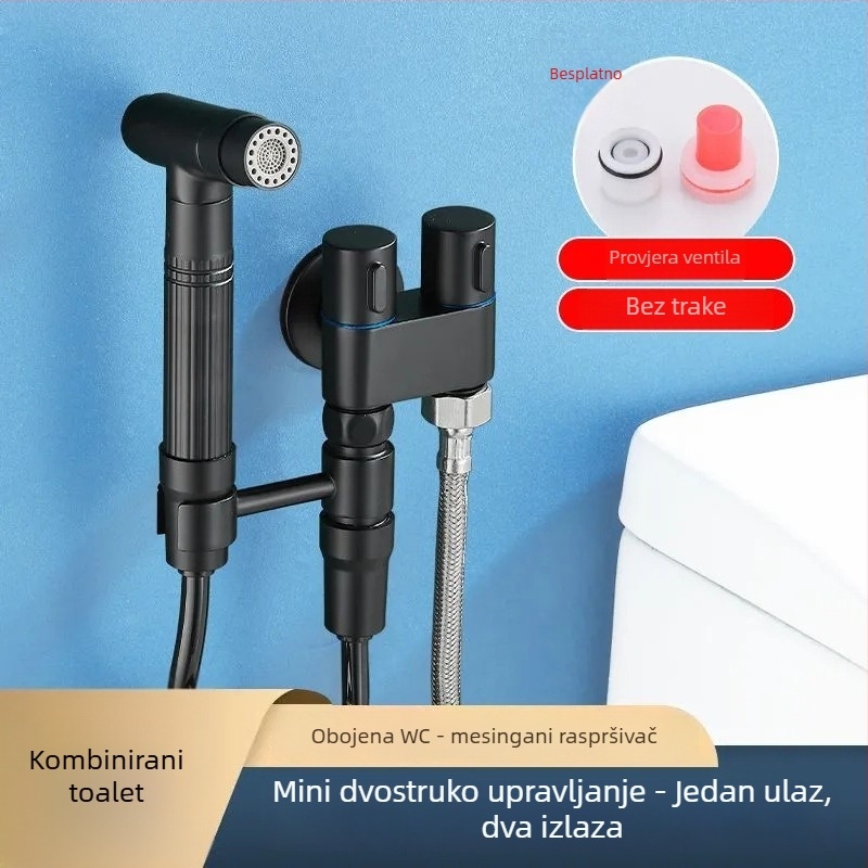 WC tuš s ugrađenim zidnim montažom, mjedeni ventil, model NEW-2023-5, 1 ulaz 2 izlaza, trokutni ventil