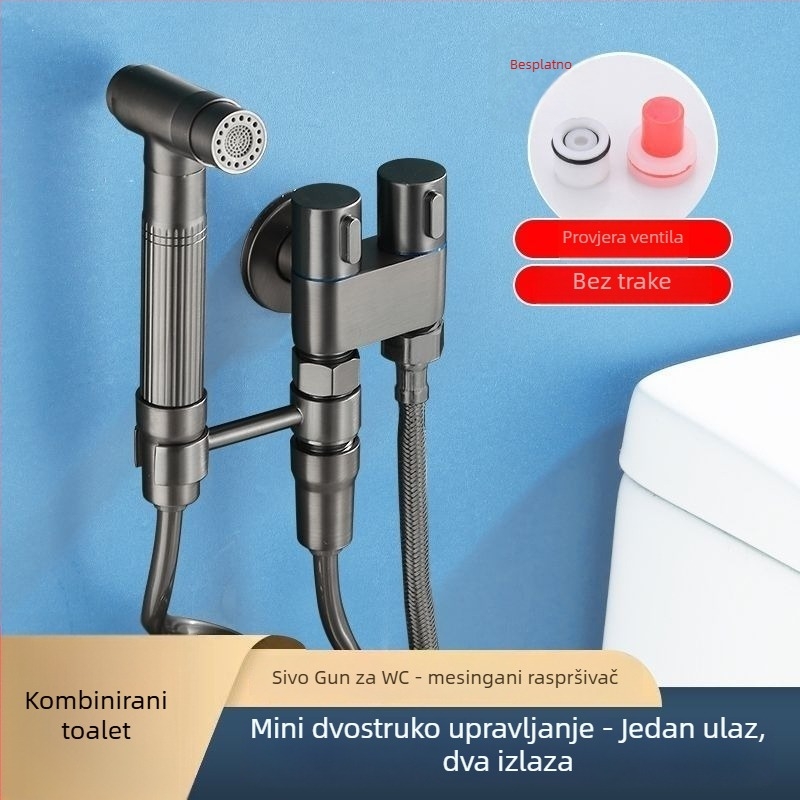 WC tuš s ugrađenim zidnim montažom, mjedeni ventil, model NEW-2023-5, 1 ulaz 2 izlaza, trokutni ventil