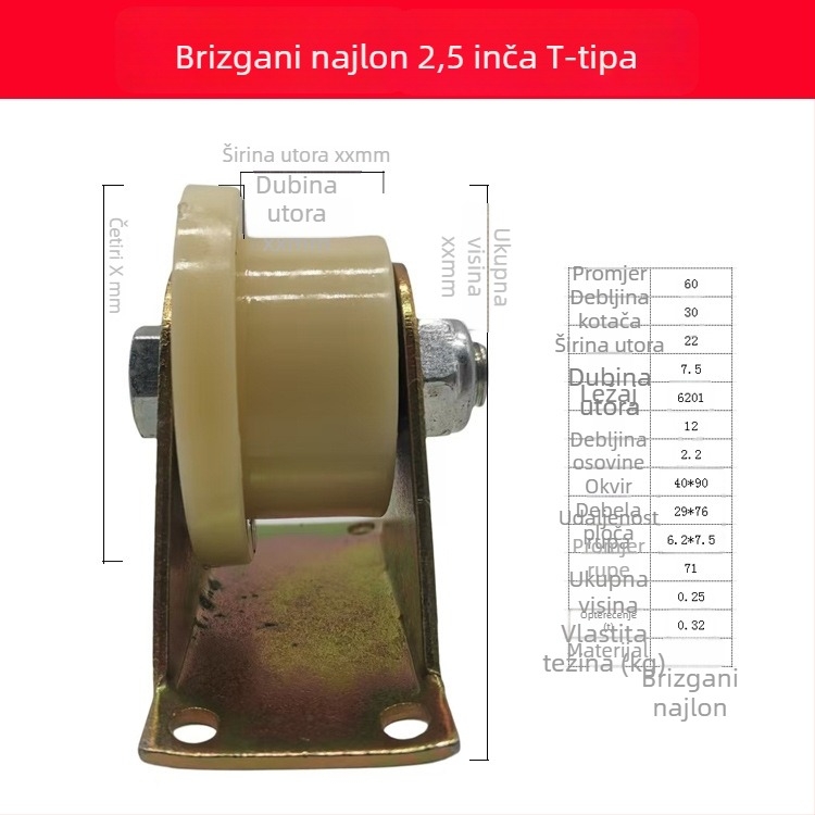 T-tip jednostrani kotač za tračnicu: skup kotača za čelične tračnice, kočnica kotač, najlonski kotač, povećani I-profila kotač