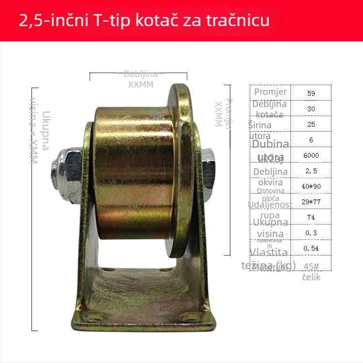 T-tip jednostrani kotač za tračnicu: skup kotača za čelične tračnice, kočnica kotač, najlonski kotač, povećani I-profila kotač