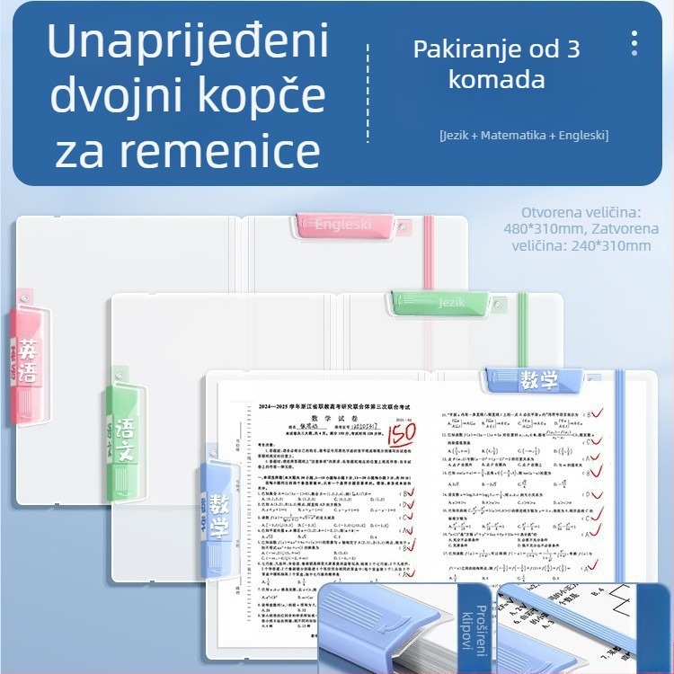 A4 mapa za ispite papira s prozirnim dvostrukim klipom i dvije vučne šipke, PP materijal, debljina ploče 2 mm