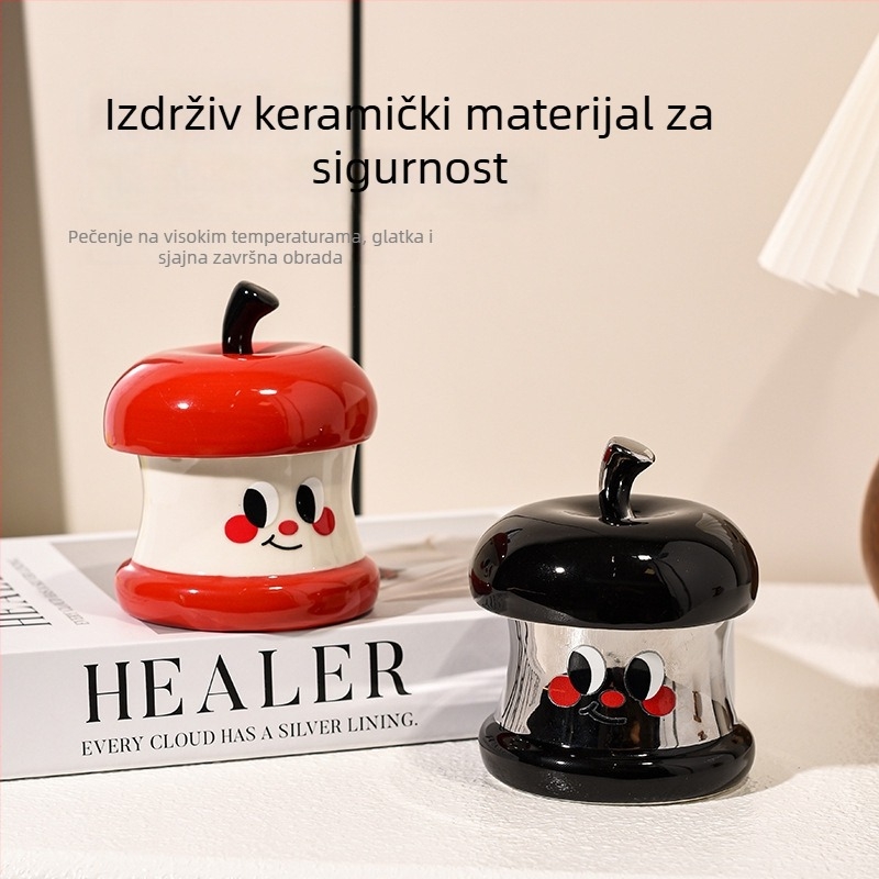 Keramički pepeljara s poklopcem, He youji, crtani stil, jednostavan dizajn, skladištenje