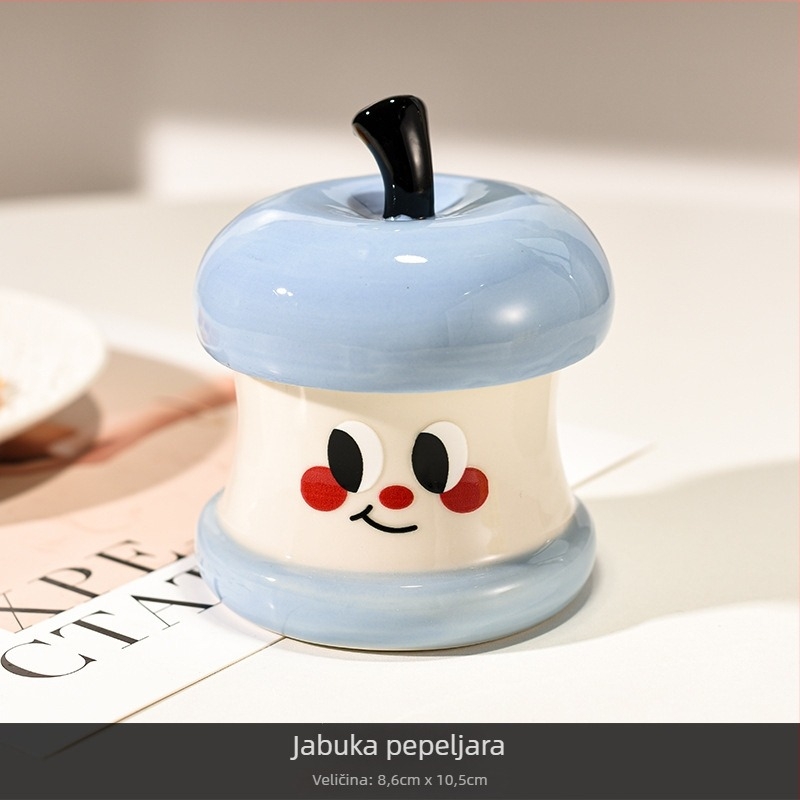 Keramički pepeljara s poklopcem, He youji, crtani stil, jednostavan dizajn, skladištenje