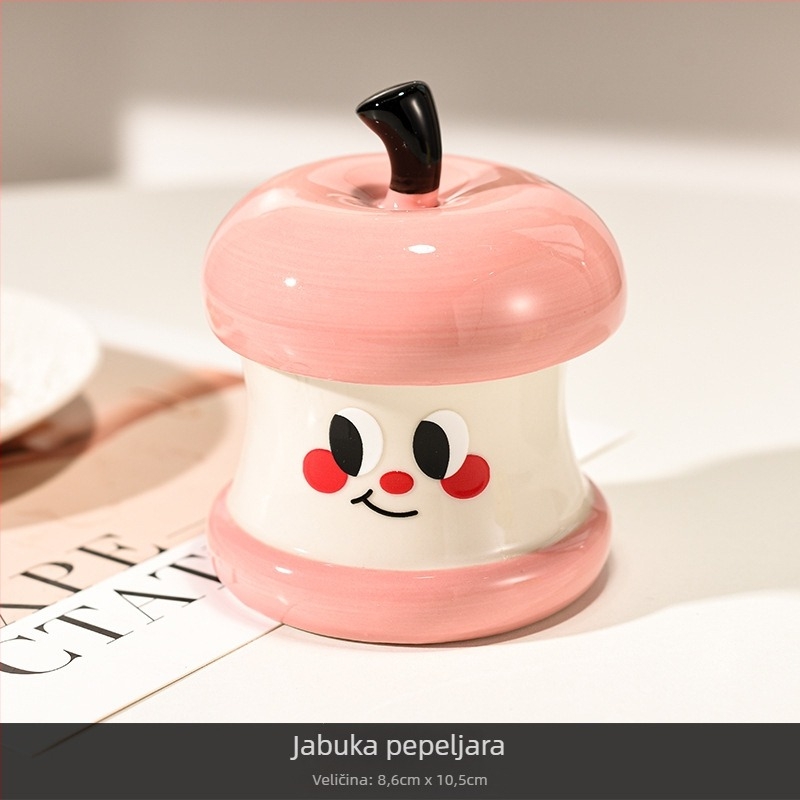Keramički pepeljara s poklopcem, He youji, crtani stil, jednostavan dizajn, skladištenje