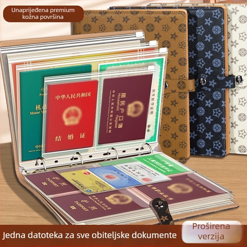 Kožna kutija za dokumente sa kopčom, model H008, unutarnje stranice PVC, 18–24 listova, zamjena informativne knjige, mogućnost otiska logotipa