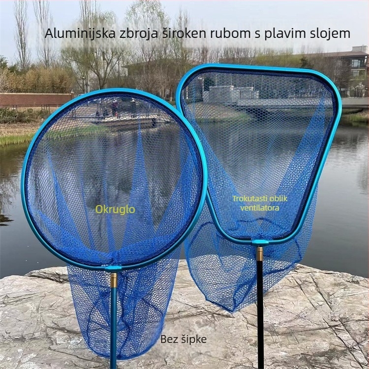 Glava mreže od aluminijske legure za ribolovnu mrežu, ne-sklopiva, s najlonskom mrežom, trokutasto-okrugli dizajn, anti-zamka