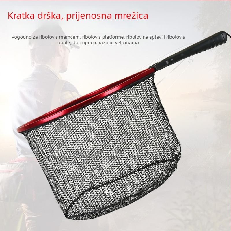 Aluminijska mreža za ribolov s kratkom drškom, za raft i riječnu ribolov, duboki koš, brzo sušenje, otporna na zapetljavanje, za mamce i muhe