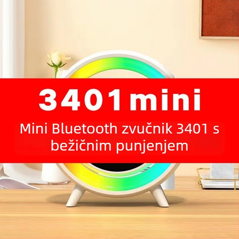 Bluetooth zvučnik sa budilicom, ugrađena litij baterija 1000–1200mAh, USB bežično punjenje, stolna ambijentalna LED rasvjeta, Bluetooth 5.3