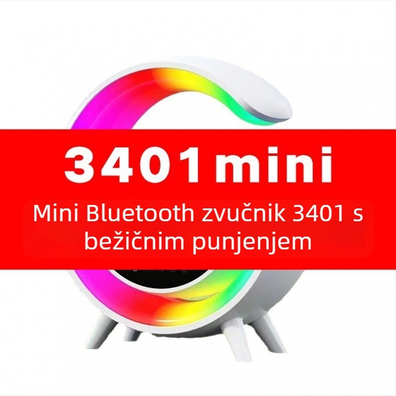 Bluetooth zvučnik sa budilicom, ugrađena litij baterija 1000–1200mAh, USB bežično punjenje, stolna ambijentalna LED rasvjeta, Bluetooth 5.3
