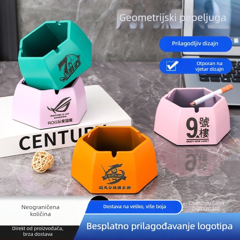 Geometrijski pepeo-njar s logotipom za kućnu i poslovnu upotrebu, trodimenzionalni minimalistički dizajn, melamin materijal, tisk logotipa dostupan, prilagodba, pogodan kao poslovni dar