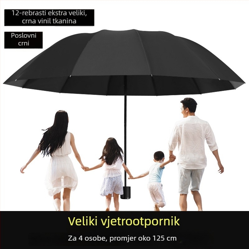 Kišobran za tri osobe – UPF 40+ zaštita od sunca, okvir od željeza s 12 rebara, ručno otvaranje i zatvaranje, plastična drška