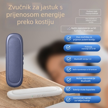 Jastučnica s kostnom provodljivošću Bluetooth zvučnik za san – Bluetooth 5.3, frekvencijski raspon 100 Hz–20 kHz, SNR ≥85 dB, ugrađena baterija 300–500 mAh, nominalna snaga 2,8 W