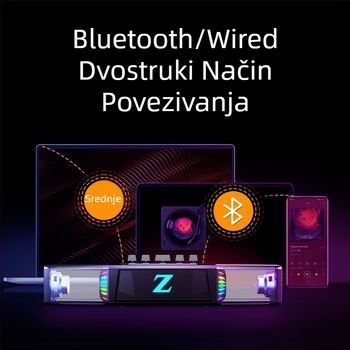 Desktop gaming zvučnik sa mikrofonom, dvostruki Bluetooth i žični priključak, 20W, 100Hz-20kHz, stereo zvuk