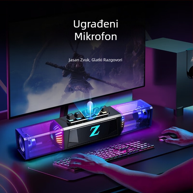 Desktop gaming zvučnik sa mikrofonom, dvostruki Bluetooth i žični priključak, 20W, 100Hz-20kHz, stereo zvuk