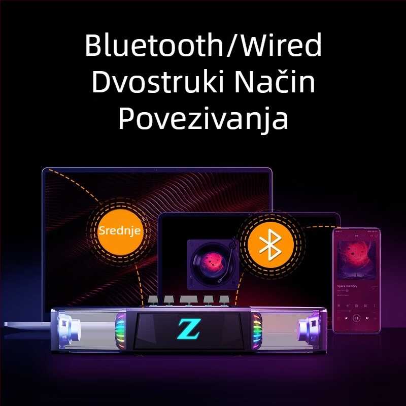 Desktop gaming zvučnik sa mikrofonom, dvostruki Bluetooth i žični priključak, 20W, 100Hz-20kHz, stereo zvuk