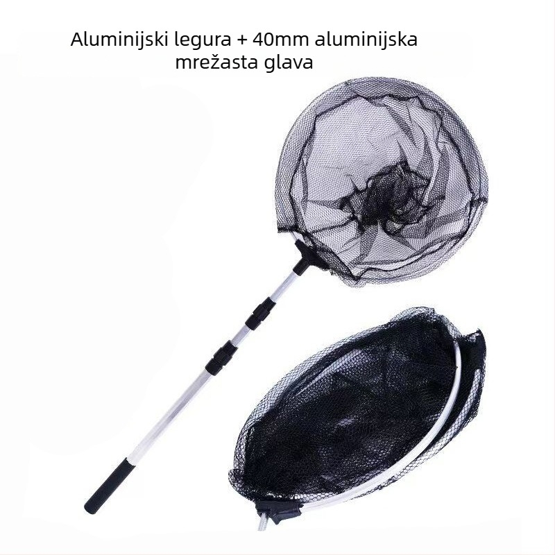 Ribolovna mreža za ulov s aluminijskim spojem, teleskopska drška, glava od nehrđajućeg čelika
