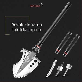 Sharp Leopard višenamjenska lopata za kampiranje, manganova čelika, s kamenom za paljenje