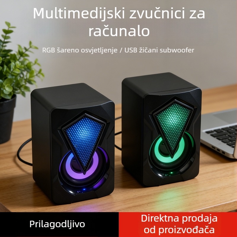 Bluetooth stolni zvučnik, USB napajanje, RGB osvjetljenje, snaga 2x3W, frekvencijski raspon 45Hz–16kHz