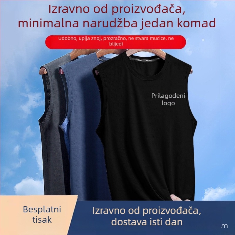 Prilagođeni muški bezrukavni sportski top za košarku s ledenim efektom, prozračan i brzo sušeći, 2025 novi model
