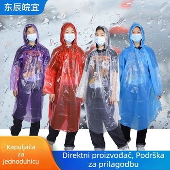 Jednokratno pončo za kišu za odrasle, PE tkanina, debljina 0,03 mm, težina 50 g, lako za planinarenje