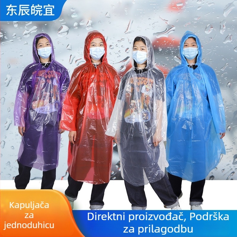 Jednokratno pončo za kišu za odrasle, PE tkanina, debljina 0,03 mm, težina 50 g, lako za planinarenje
