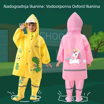 Dječji pončo i ruksak set, Oxford tkanina, karikatura dinosaura uzorak, reflektirajući dizajn, debljina tkanine 0,15 mm