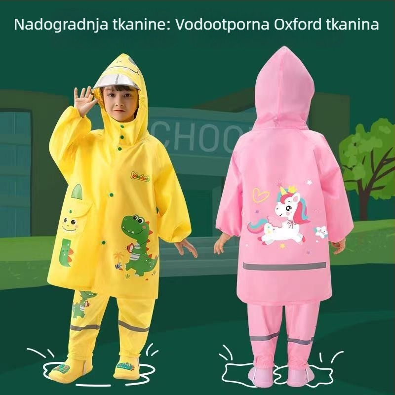 Dječji pončo i ruksak set, Oxford tkanina, karikatura dinosaura uzorak, reflektirajući dizajn, debljina tkanine 0,15 mm