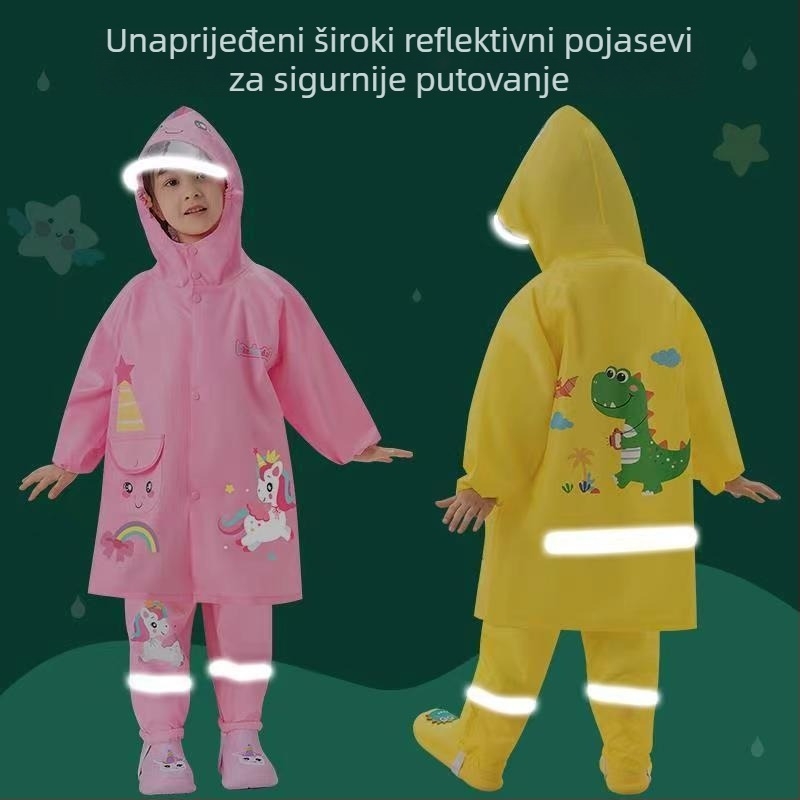 Dječji pončo i ruksak set, Oxford tkanina, karikatura dinosaura uzorak, reflektirajući dizajn, debljina tkanine 0,15 mm